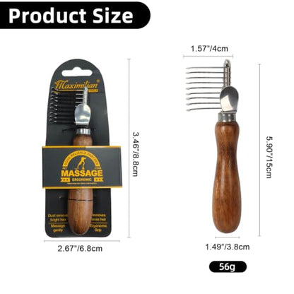 Dog Dematting Comb with Wooden Handle Undercoat Rake for Dogs