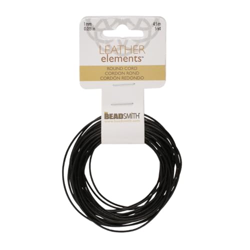 The Beadsmith Leather Cord – Black – 1mm Spool – 5 Yards/4.5 Meters – Indian Leather Thong Ideal for Braiding, Beading, Necklaces, Fine Lacing, Hair Accessories & DIY Jewelry Making - size: 1mm, style: Black – 5 Yards