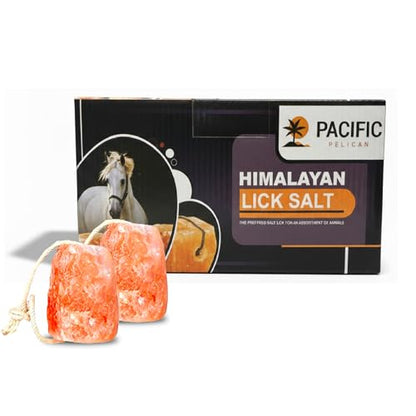 Himalayan Pink Salt Licks for Animals – Natural Salt Block with Rope for Horses, Cows, Deer & More – No Harmful Elements - Approximately 9 lbs (Pack of 2)