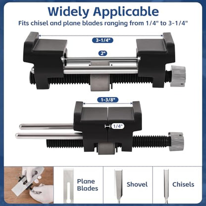 Chisel Sharpening Jig with Honing Guide & 5 Diamond Sharpening Stones | Adjustable Chisel Sharpener Kit for Woodworking Plane Iron, Knife, Blade, All-Metal Construction, 400/600/800/1000/1200 Grit