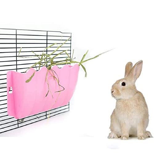 Litewoo Rabbit Hanging Hay Feeder Rack Wall-Mounted for Guinea Pig, Pink - color: PINK