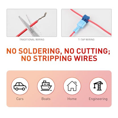 Nilight 120PCS/60 Pairs Blue T-Tap Quick Splice Disconnect Wire Terminals - size: 120Pcs 16-14AWG