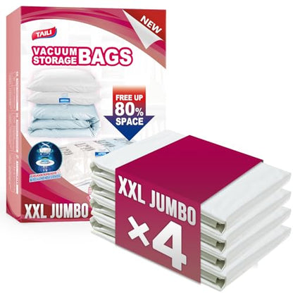 TAILI Vacuum Storage Bags 4 Pack, XXL Jumbo Size 47x39 Inch, Cream - size: 4 XXL