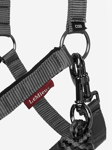 LeMieux Vogue Fleece Headcollar - Halter & Leadrope - Extra Padding, Adjustable at Curb and Poll Strap - color: Black / Grey, size: Pony