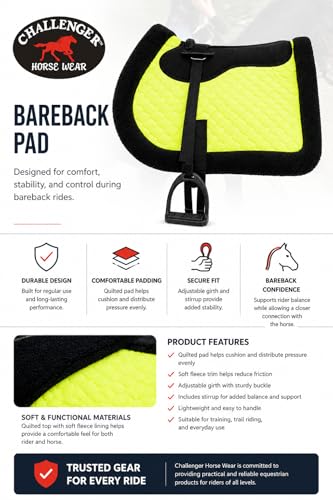CHALLENGER Horse English Quilted Fleece Padded Trail Bareback Pad 72F48 - color: Lime Black