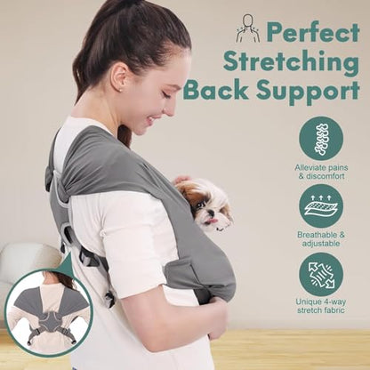 Supet Dog Sling Carrier for Small Pet, Adjustable Hands Free Front Backpack - color: Grey, size: Plus