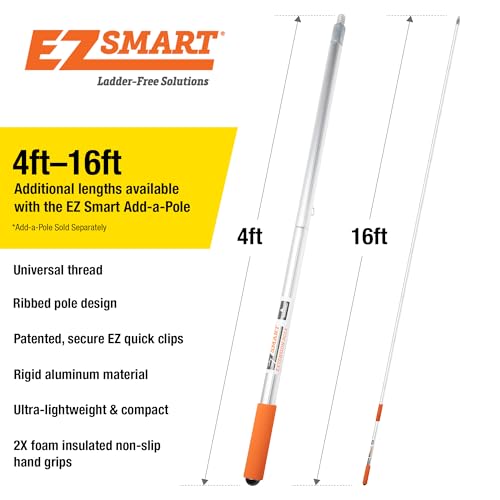 EZ Smart Mini Gutter Rake - 5 ft Pole - Clean Gutters Without a Ladder | Clears Stuck Leaves • Reaches Tough Spots • No Ladder Needed - size: Tool + 5 Foot Pole
