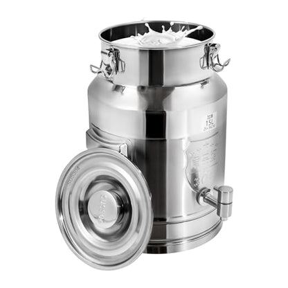Stainless Steel Milk Can,Old Fashion Milk Jug,Milk Pail Tote Jug with Independent Embedded Silicone Sealed Lid Heavy Duty for Storing Liquid Products Such as Oil Milk Coffee Wine Tea and Honey (15L) - size: 15L