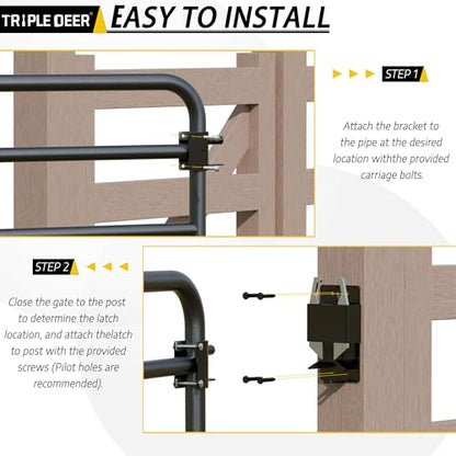 TRIPLE DEER Heavy Duty 2 Way Farm Gate Latch Lockable, Two Way Livestock Fence Gate Latches for Metal Gates, Ranches, Farms, Stables, Horse Corrals, Pet Cages (1 Pack, Include Screws and Instructions)