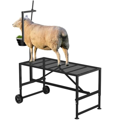 Upgraded Goat Stand with Wheels & Feed Bin, Adjustable Headpiece - color: Black, size: L - 47 inch (with Wheel)