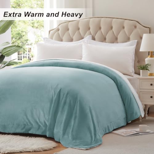 KAWAHOME Sherpa Fleece King Size Blanket for Bed, Extra Warm Heavy Thick - color: Spa Blue, size: King ( 108" X 90" )
