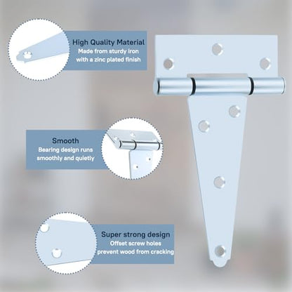 5" Zinc Plated Gate Hinges, 10 Pack T Strap Hinges Heavy Duty for Fence - color: Zinc, size: 5" - 10pack