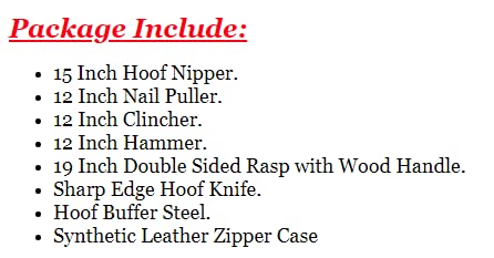 Heavy Duty Professional Horse Cattle Care Farrier Tool Kit Hoof Clincher Nipper RASP Hammer Knife Buffer Stainless Steel