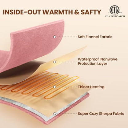 Electric Heated Blanket Throw 50"x60", 8 Heat leavls and 1-8H Auto Off | Fast Heating, Over-Heat Protection&ETL Certification, Soft Flannel Sherpa, Machine Washable, Suitable for Bed and Sofa - color: Pink, size: Throw-50" x 60"