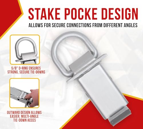 Mytee Products 2 Pack 5/8 Inch Stake Pocket D Rings w/Outward Protruding Design, 18000 lbs | Adjustable Trailer Stake Pocket Tie Down Utility for Flatbed Trucks & Trailer w/Hitch Pin - color: Silver w/ Outward Protruding, size: 2 - Pack
