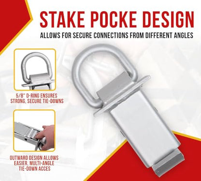 Mytee Products 2 Pack 5/8 Inch Stake Pocket D Rings w/Outward Protruding Design, 18000 lbs | Adjustable Trailer Stake Pocket Tie Down Utility for Flatbed Trucks & Trailer w/Hitch Pin - color: Silver w/ Outward Protruding, size: 2 - Pack