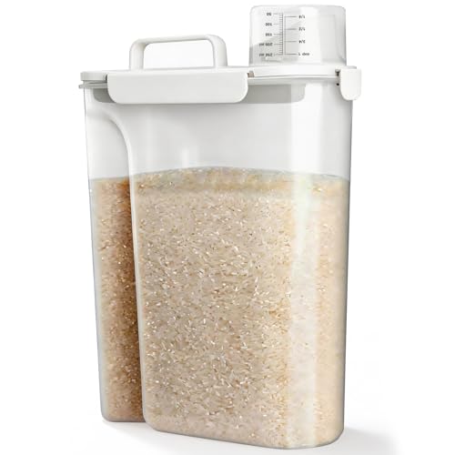 Viretec Rice Storage Container, 15 to 20lb Dry Food Airtight Dispenser, Pet Dog Cat Food Canister, BPA Free Clear Plastic Kitchen and Pantry Organization Bin for Oatmeal, Cereal, Pasta, Flour White - color: 10L/White