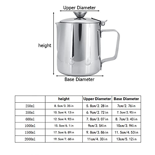 Ejoyous Stainless Steel Milk Frothing Pitcher, Coffee Cup Mug Milk Frothing Pitcher Jug with Lid for Latte Coffee Art Office Kitchen (600ml)