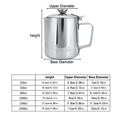 Ejoyous Stainless Steel Milk Frothing Pitcher, Coffee Cup Mug Milk Frothing Pitcher Jug with Lid for Latte Coffee Art Office Kitchen (600ml)
