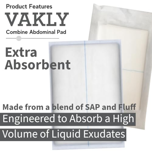Vakly ABD Pads 5x9 Sterile (50 Pack) – Abdominal Combine Gauze Pads, Extra High Absorbency Non-Adherent Wound Dressing for Heavy Drainage & First Aid, Individually Wrapped