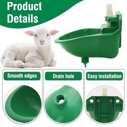 2PCS Automatic Goat Waterer Livestock Water Bowl with Copper Valve and Drain Hole, Automatic Drinking Trough for Goat Sheep Calf Pig Dog (Plastic - Green)
