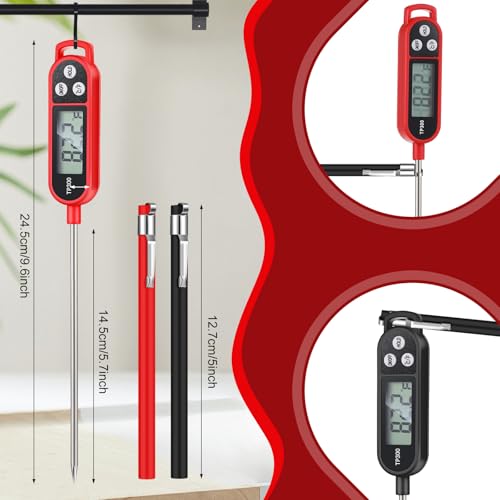 Copkim 6 Pcs Food Thermometer Instant Read Probe BBQ,Red,Black | Waterproof Stainless Probe, Accurate Temperature Reading, Meat Grilling Baking Water Milk Yogurt Cooking Kitchen BBQ - color: Red, Black