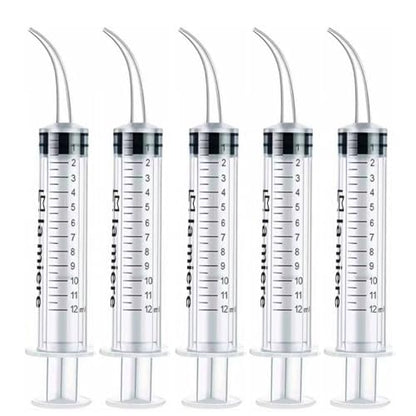LA MIERE Wisdom Teeth Syringes, 5Packs 12cc Irrigation Dental Syringes with Measure Scale & Curved Tip for Dental Care Liquid Oral Tonsil Stone