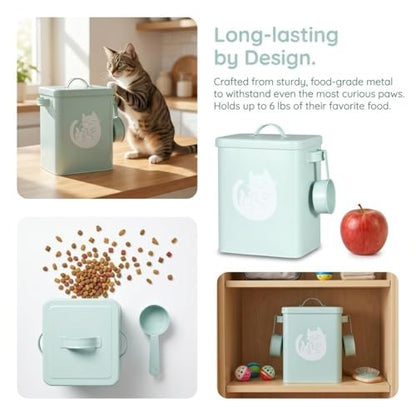 Galvanized Iron Pet Food Container Moistureproof Pet Snack Organizer Airtight Seal Dry Food Storage for Cats and Dogs(Green) - color: Green