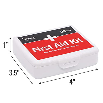 DMI First Aid Kit, Mini 20 Piece Kit, Small and Compact All Purpose Use for Minor Cuts and Scrapes, Durable Water Resistant Case, Convenient and Portable, White, 1 Count - size: 20 Piece