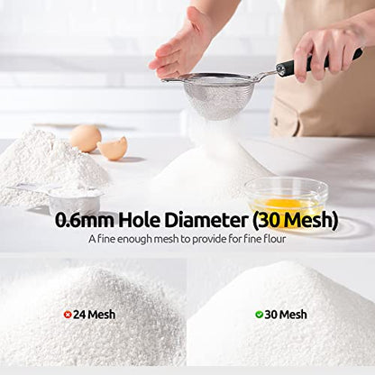 18/8 Stainless Steel Mesh Strainer: U-Taste 3.9 Inch Kitchen Fine Mesh Sieve Food Colander with Riveted Sturdy Silicone Handle and 30 Mesh Hole for Straining Flour, Quinoa, Tea, Juice (Black) - color: (2) Black, size: Small (3.9 x 11.1 in)