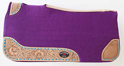30"x 30" Horse SADDLE PAD Western Contoured Wool Felt Moisture Wicking 39RT - color: Purple Tan Leather, size: 30" Spine x 15" Drop, 3/4" Thick