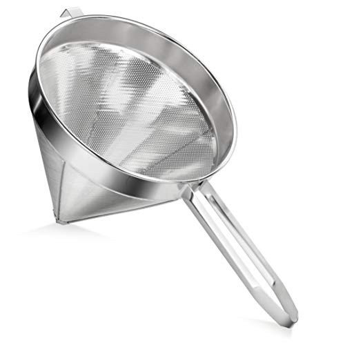 New Star Foodservice 34257 18/8 Stainless Steel China Cap Strainer, 8-Inch, Fine Mesh