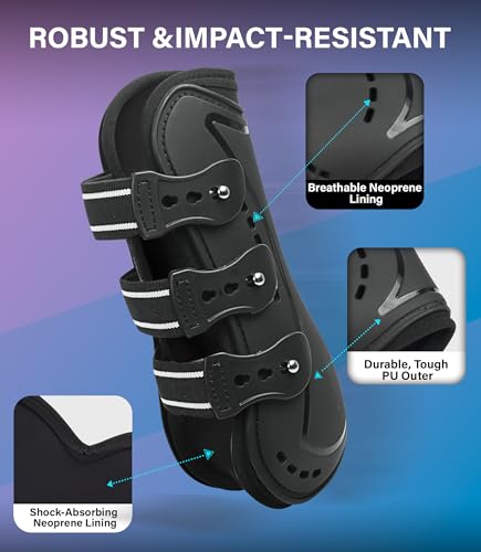 4/Pack Horse Jumping Boots, Open Front & Fetlock Boots for Jumping - color: Black
