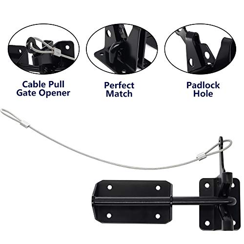 JIAHOO Heavy Duty Gate Latch for Wooden Fence with Cable Pull Opener