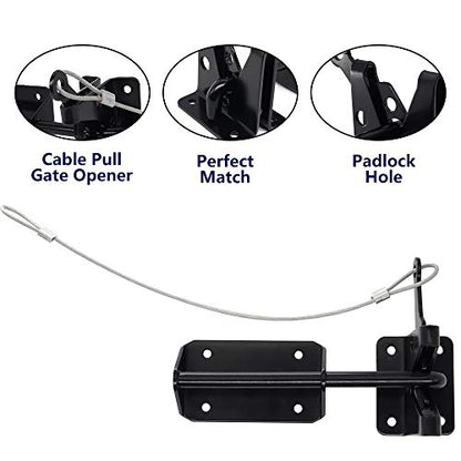 JIAHOO Heavy Duty Gate Latch for Wooden Fence with Cable Pull Opener