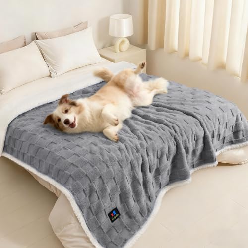 Luciphia Waterproof Dog Blanket, Reversible Fleece & Sherpa, Couch Cover - color: Cookie Gray, size: X-Large (85x57 inch)