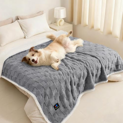 Luciphia Waterproof Dog Blanket, Reversible Fleece & Sherpa, Couch Cover - color: Cookie Gray, size: X-Large (85x57 inch)