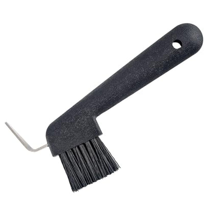 Jeffers 2 in 1 Horse Hoof Pick & Brush Combination Tool, 4" handle - Black - color: Black