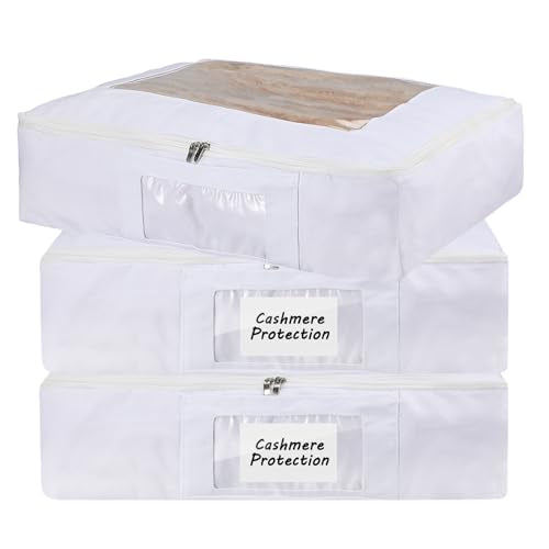 Honeydak 3 Set Sweater Storage Bags Cotton Breathable Washable Organizer | Cotton Garment Bag Protection, Clear Window Visibility, Zippered Closure, Foldable for Scarve, 14.6 x 12.6 x 3.2"