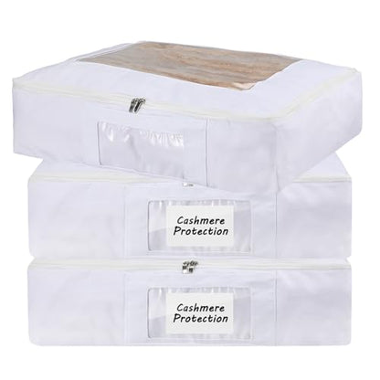 Honeydak 3 Set Sweater Storage Bags Cotton Breathable Washable Organizer | Cotton Garment Bag Protection, Clear Window Visibility, Zippered Closure, Foldable for Scarve, 14.6 x 12.6 x 3.2"