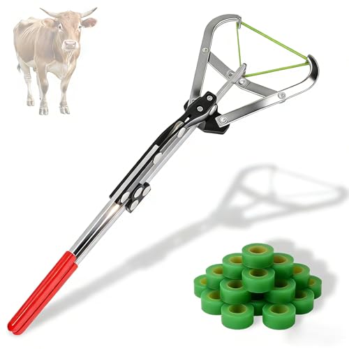 Wadoy Cattle Banding Tool Kit, Large Expander Pliers with 24 Rubber Bands - color: silver, size: Large