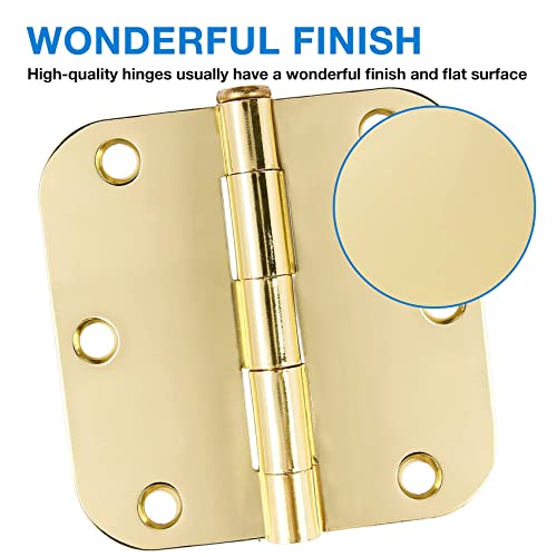 TDCHINGES Rounded Door Hinges 3.5" X 3 1/2 Inch Polished Brass 5/8" 36 Pack - color: Polished Brass-Rounded, size: 36 Pack
