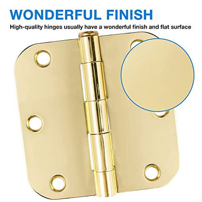 TDCHINGES Rounded Door Hinges 3.5" X 3 1/2 Inch Polished Brass 5/8" 18 Pack - color: Polished Brass-Rounded, size: 18 Pack