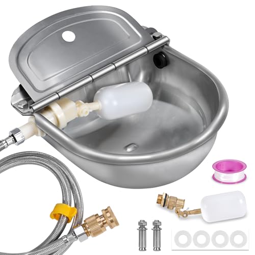 Automatic Water Dispenser for Dog,Stainless Steel Outdoor Dog Water Bowl Dispenser,Auto Refill Water Feeder for Chicken Horse Goat Livestock,Pipe and Brass Valve,1/2" to 3/4" GHT Adapter