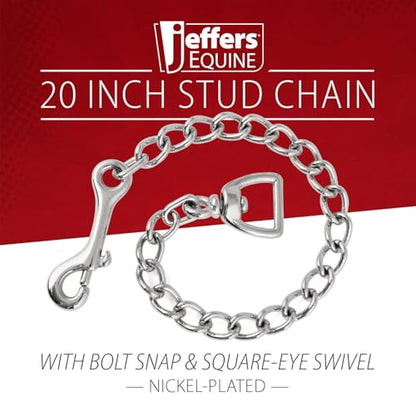 Jeffers Equine Horse Lead Chain 4 mm with Bolt Snap & Swivel Eye End – 20" Nickel Plated Stud Chain for Halter, Lead Rope, Tack, Training, Livestock, Stallion, Pony, Farm, Stable Use