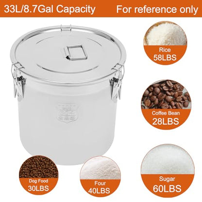 DYNAMI 8.7Gal 304 Stainless Steel Bucket Milk Can with Airtight Lid