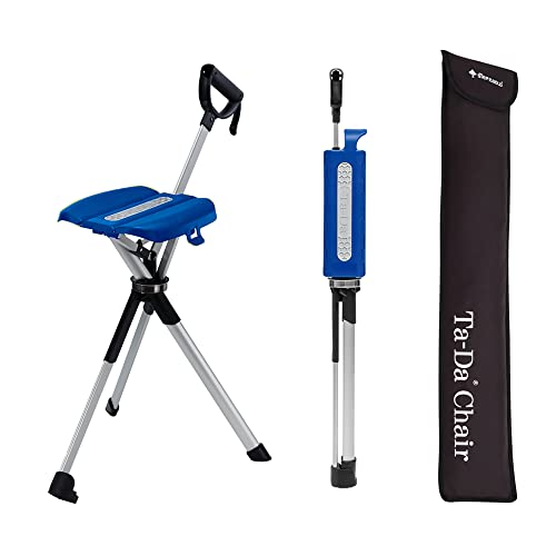 STEP2GOLD Ta-Da Chair Series 2- Portable Walking Stick, Cane with Seat, Foldable Chair, Hiking Stick, for Camping, Hiking, Lightweight Aluminum, Easy Carry, Anti-Slip - color: Blue, size: S (32.2")