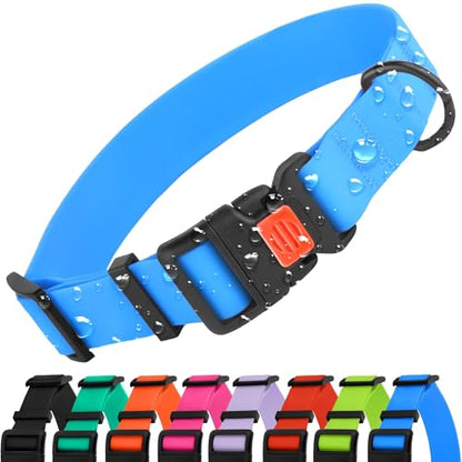Heavy Duty Waterproof Dog Collar, PVC-Coated Nylon (Blue, 14-18) - color: Blue, size: Neck Fit 14"-18"
