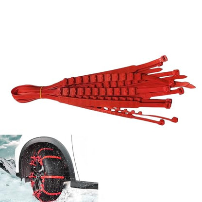 10 PCS Snow Chains for Car Tires, 35.4" Adjustable Traction Grip Tire Cables, Multi-groove Snow & Mud Chains with Serrated, Suitable for Most Cars, SUVs, Off-road Vehicles (Red)