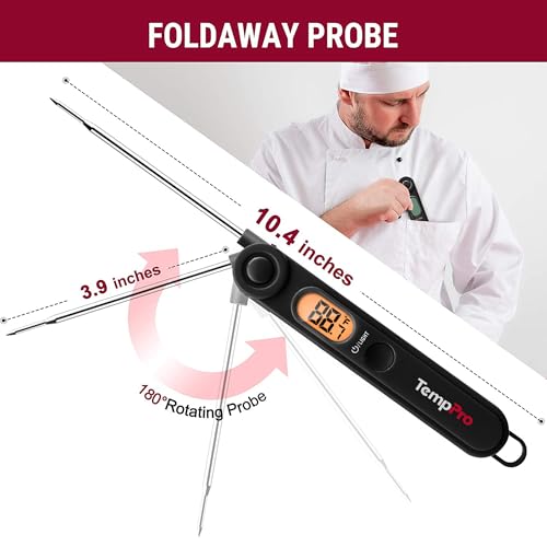 TempPro TempSwift Digital Meat Thermometer with Temperature Indicator | Instant Read Food Thermometer with Pop-up Meat Probe and Backlight for Oil Deep Fry Smoker BBQ Grill Kitchen Candy - color: Pitch-black